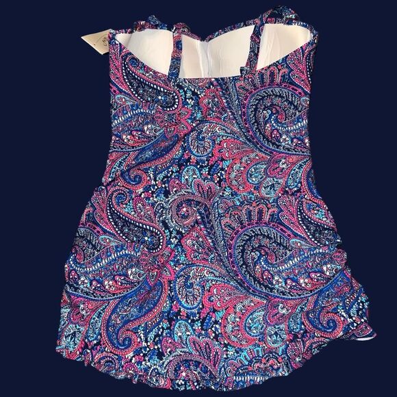 NWT Profile by Gottex Ruched Paisley Swim Dress Swimsuit  Adjustable Straps Size - Picture 4 of 4